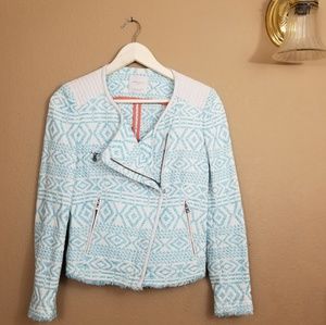 Zara || blue Aztec asymmetrical moto jacket